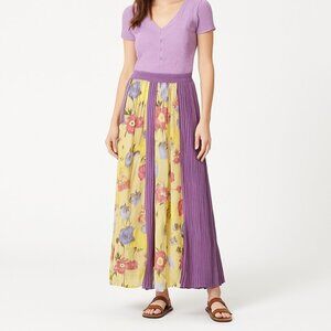 CACTUS FLOWER x VINTAGE pull‎ on maxi skirt yellow purple floral gingham